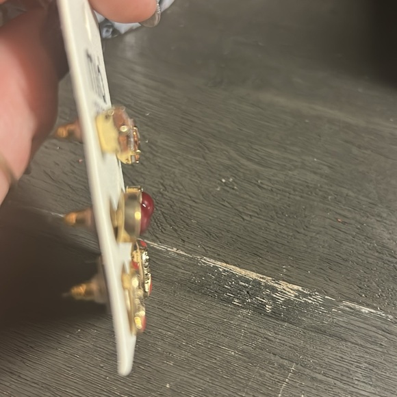 Mia Collection Earring Set with Red and Gold Accents - Picture 3 of 4